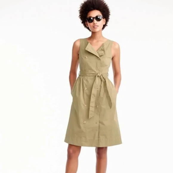 J. Crew Garment Dyed Trench Midi Dress Khaki Sleeveless Button Front Sz 10 - Picture 2 of 9